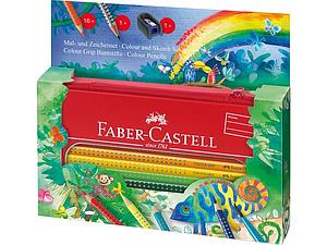 FABER-CASTELL GRIP KLEURPOTLODEN SET - 16 STUKS + SLIJPER + POTLOOD HB