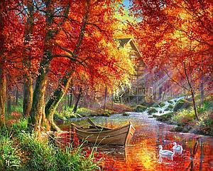 PAINT BY NUMBERS 40x50CM - AUTUMN RIVER AND BOAT