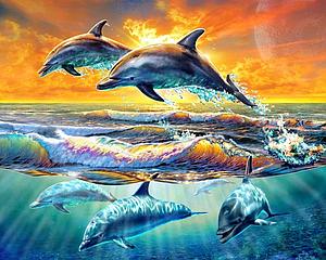PAINT BY NUMBERS 40x50CM - DOLPHINS JUMPING