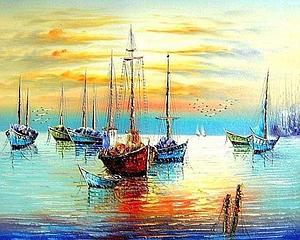 PAINT BY NUMBERS 40x50CM - SAILBOATS AT THE PORT