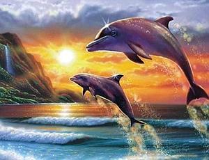 DIAMOND PAINTING 40x50CM - DOLPHINS AT SUNRISE